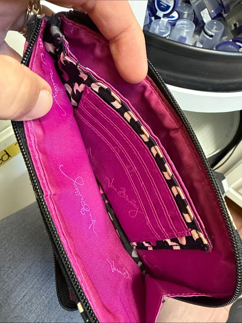 retired/ vintage Vera Bradley Black, Pink & Cream Quilted Wristlet